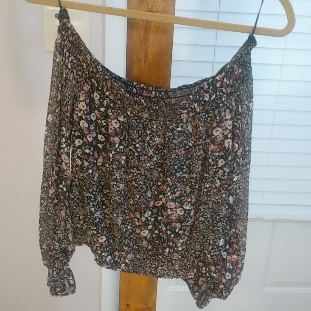 Abercrombie & Fitch Off The Shoulder Floral Crop Long Sleeves Top Blouse Size S